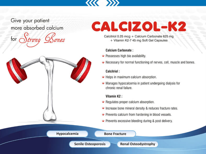  Calcizol K2 - Calcitriol, Calcium Carbonate, Vitamin K2-7 Softgel Capsule 